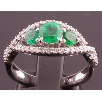 18ct 3 stone Emerald and Diamond Ring SOLD